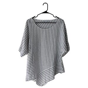 TEMPO PARIS Striped Asymmetrical Hem 100% Linen Tunic Top‎ Women's M/L